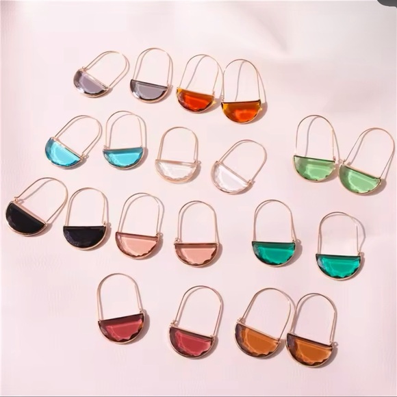 Red Crescent Glass Closed Hoops Earrings - Picture 11 of 11